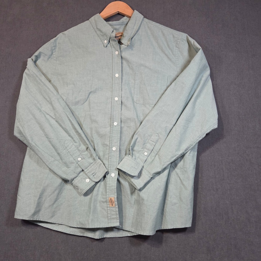 WearGuard Button Down Shirt Mens 2XLR Green Long Sleeve Cotton Blend Workwear